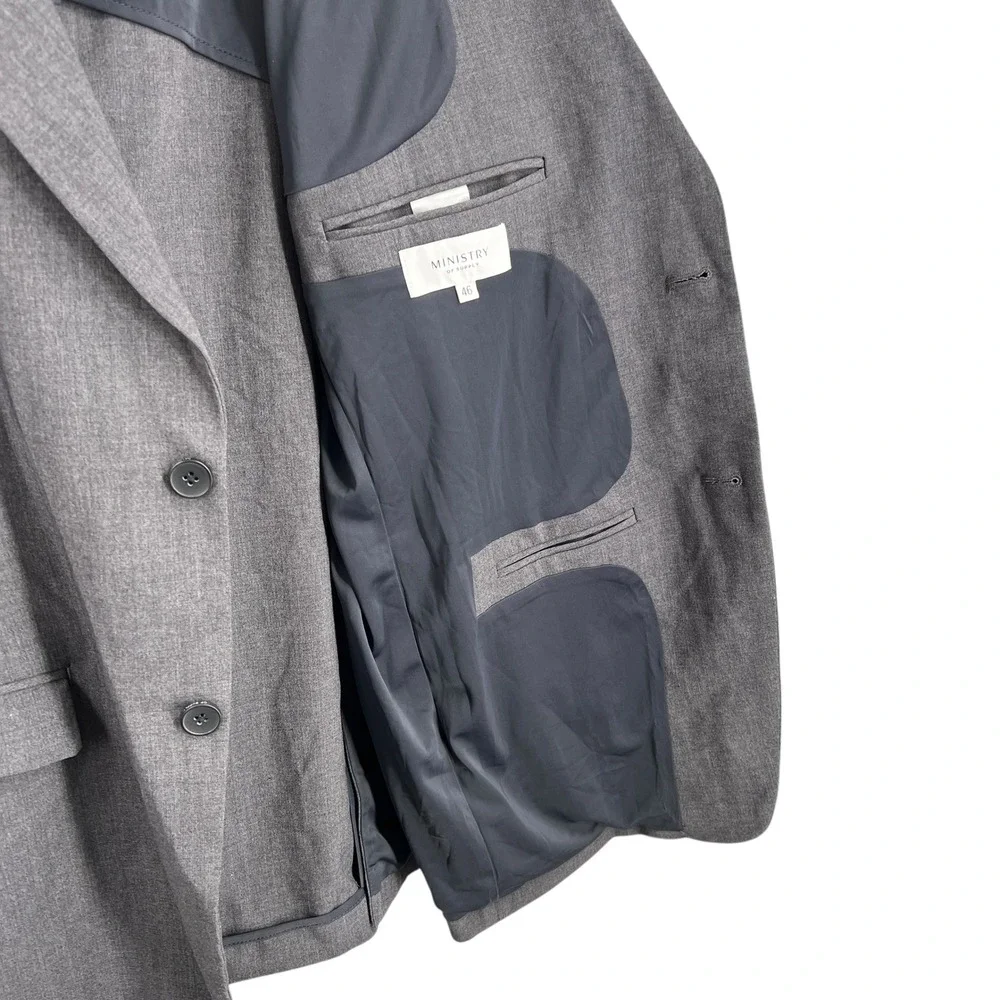 Ministry of Supply Gray‎ Stretch Blazer Jacket Mens 46 Two Button Tech Fabric